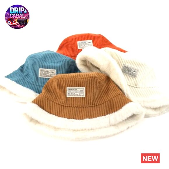 Reversible Corduroy Faux Fur Bucket Hat Winter Warm Packable display picture 2